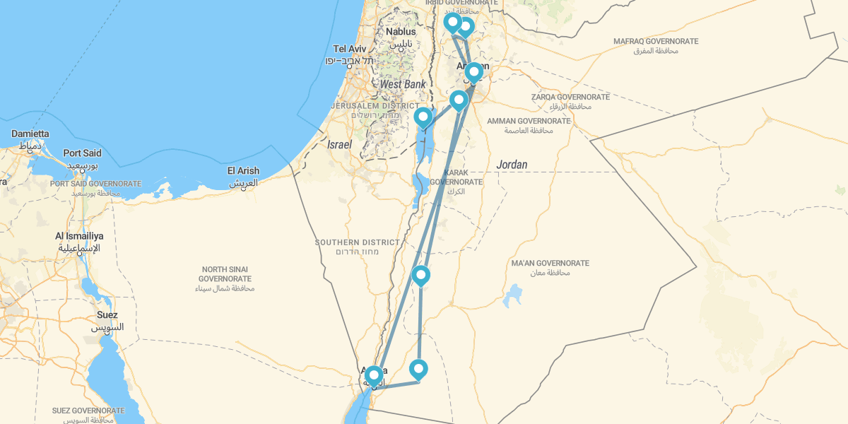 Jordânia com noite em Wadi Rum e Aqaba