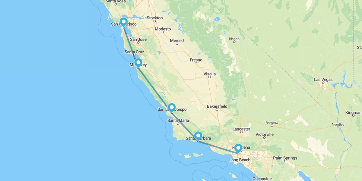 Percurso pela Costa da Califórnia, de Los Angeles a São Francisco