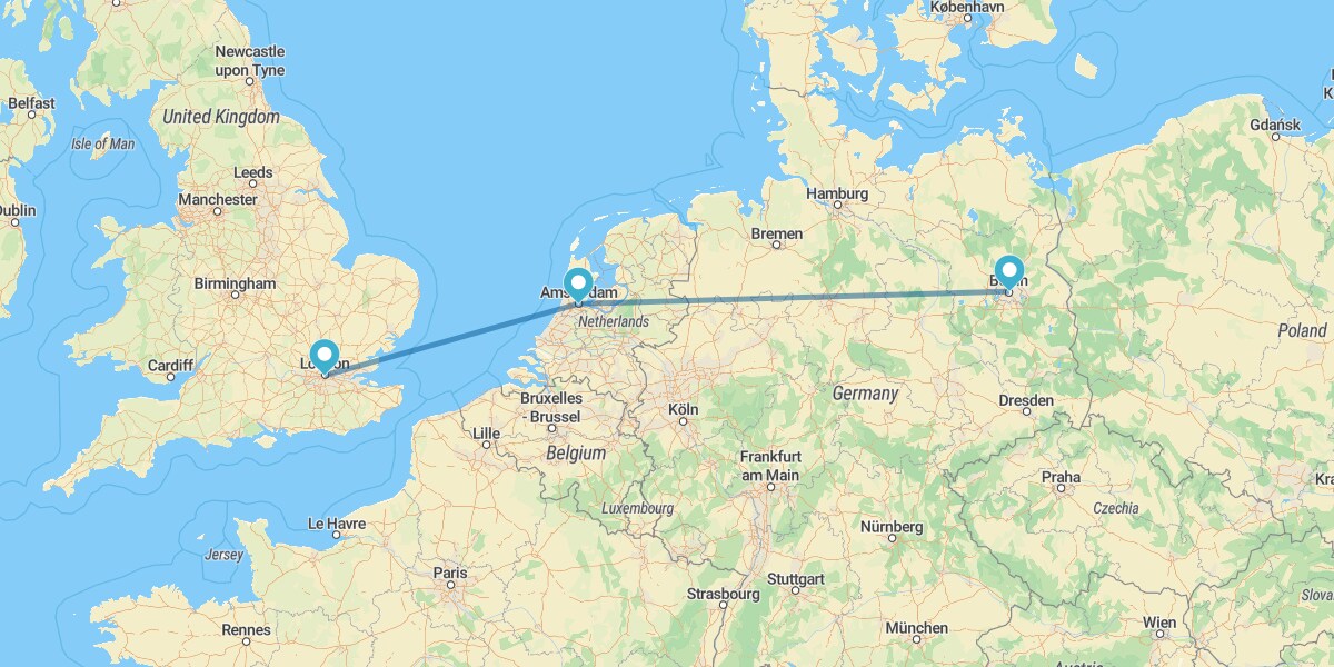 Londres, Amesterdão e Berlim de avião