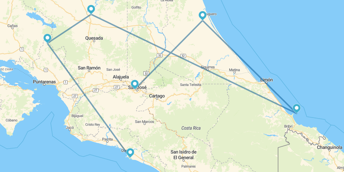 Tortuguero, Caribe, Arenal, Monteverde e Manuel Antonio