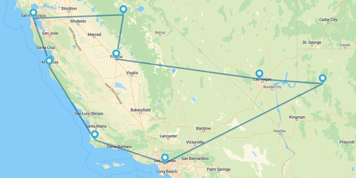 Costa da Califórnia com Las Vegas e Yosemite