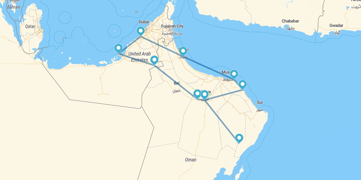 Percurso do Golfo Pérsico ao Oceano Índico