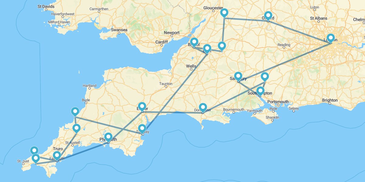 Percurso pelo Sul de Inglaterra e Cornualha