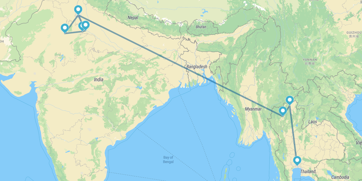 Banguecoque, Norte da Tailândia e Norte da Índia