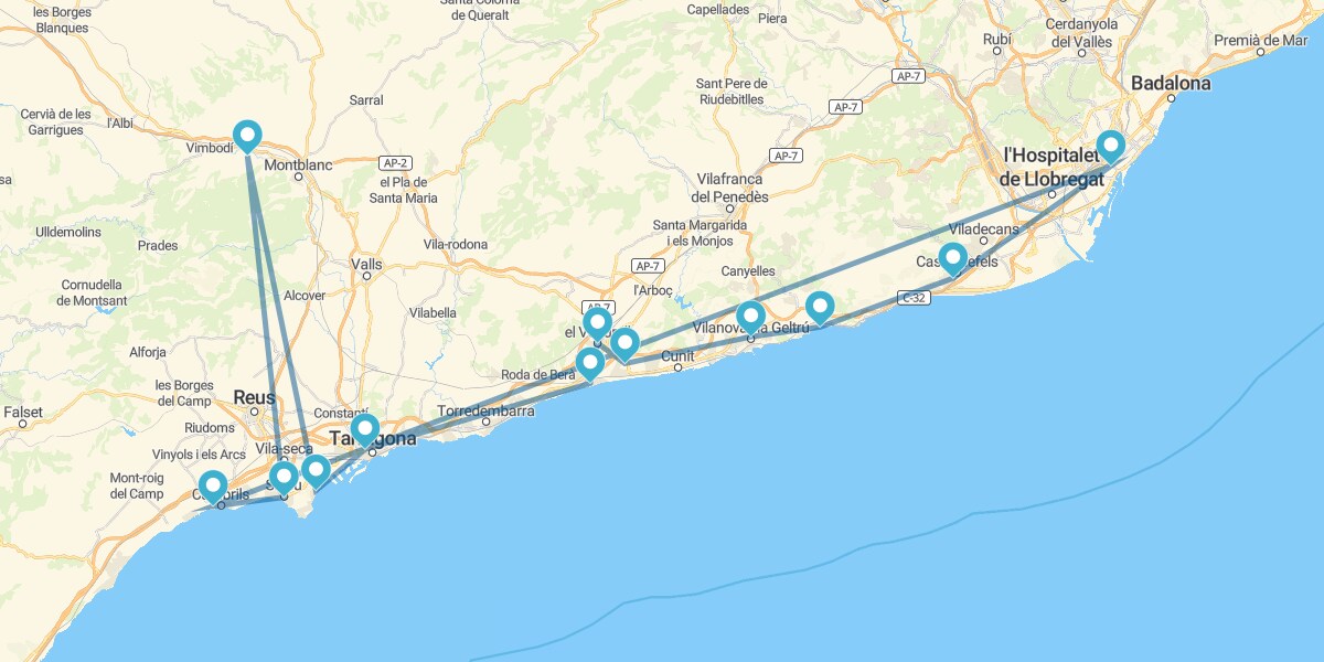 Percurso desde Barcelona as infinitas praias da Costa Daurada