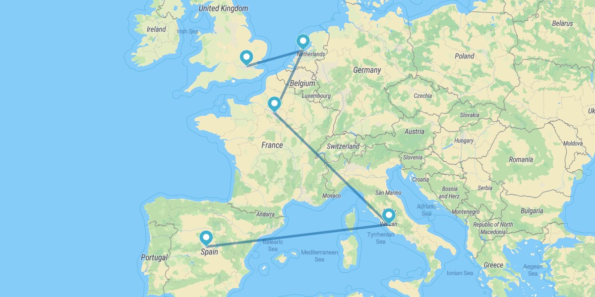 Londres, Amsterdão, Paris, Roma e Madrid