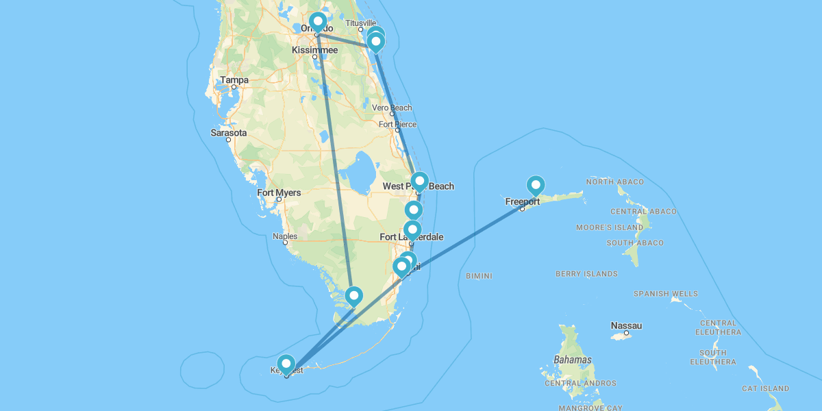 Percurso pela Flórida e Grande Bahama