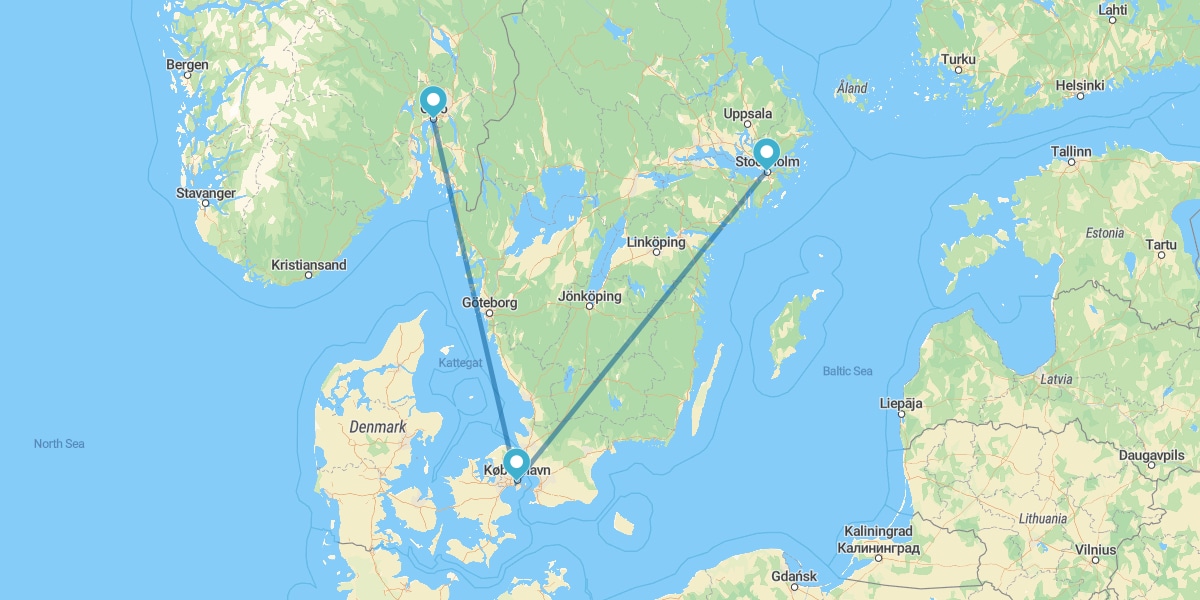 Estocolmo, Copenhaga e Oslo de avião