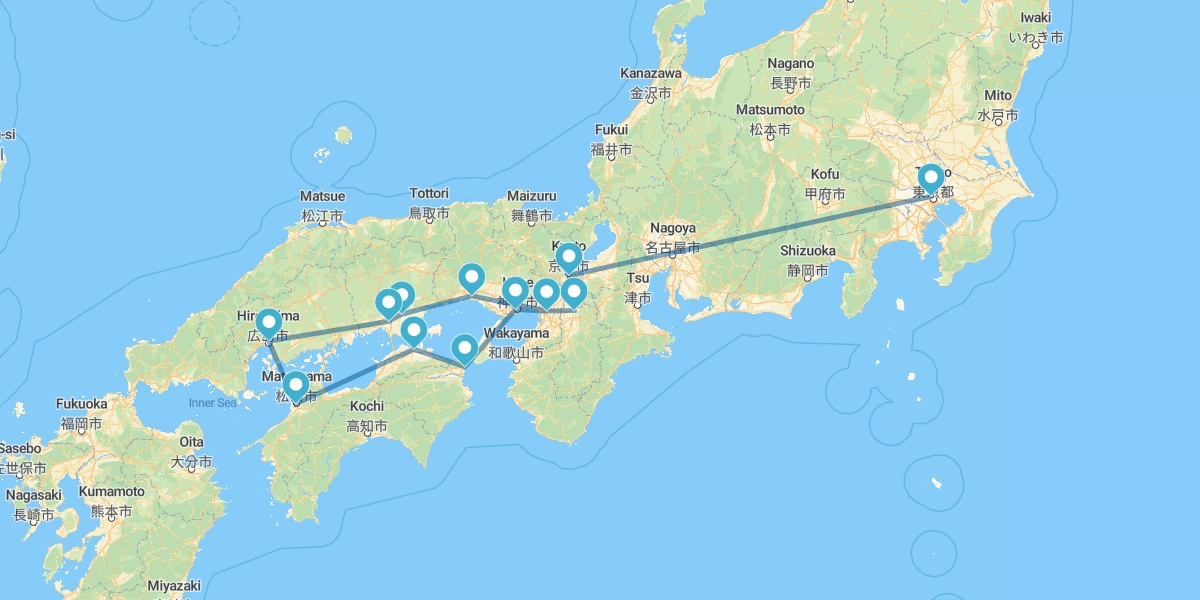 Tóquio, Quioto, Nara, Okayama, Hiroshima e Kobe