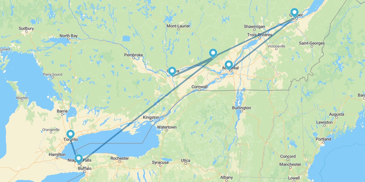 De Toronto a Montreal com noite em Niágara