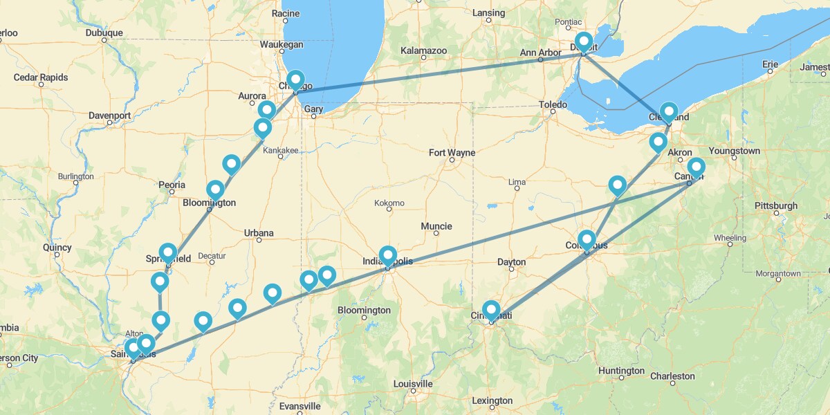 Percurso pelo Médio Oeste, de Chicago a Detroit