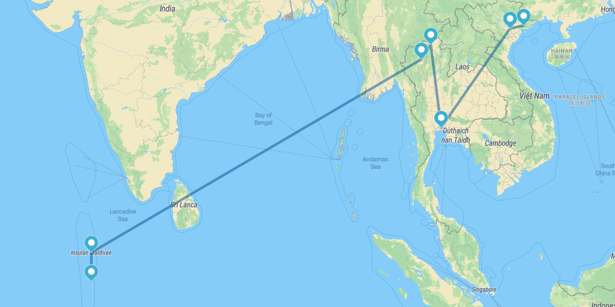 Norte do Vietname e Tailândia com Maldivas