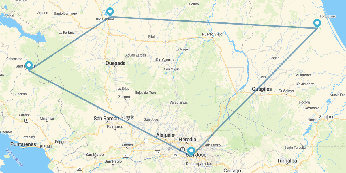 San José, Tortuguero, Arenal e Monteverde