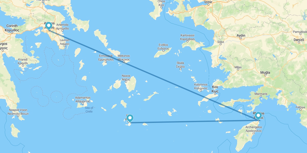 Atenas, Rodes e Santorini de avião