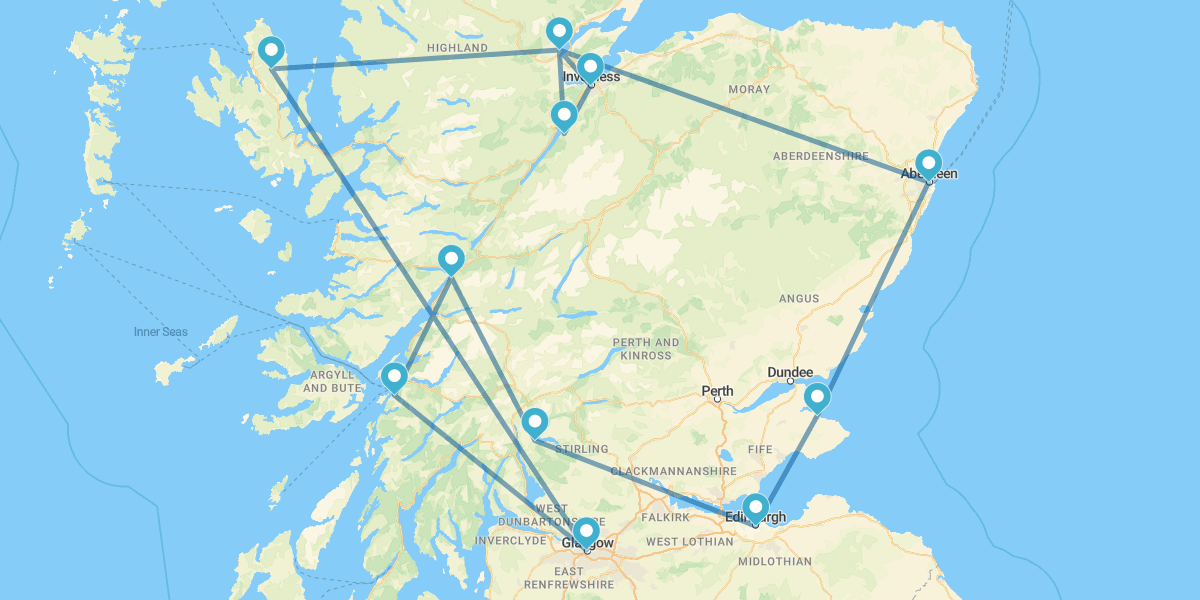 De Edimburgo a Aberdeen, Highlands e Ilha de Skye