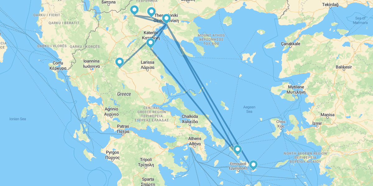 Salónica, Mosteiros de Meteora, Grécia do Norte e Mykonos