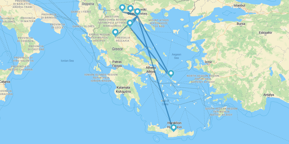 Salónica, Mosteiros de Meteora, Grécia do Norte e Creta