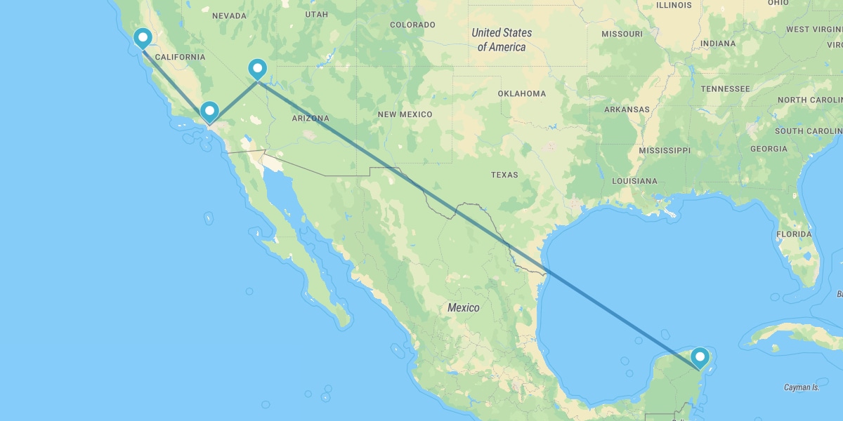 São Francisco, Los Angeles, Las Vegas e Riviera Maya