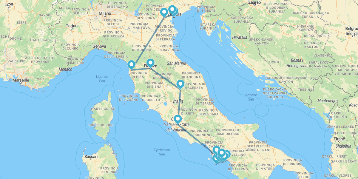 Veneza, Pádua, Florença, Roma e a Costa Amalfitana