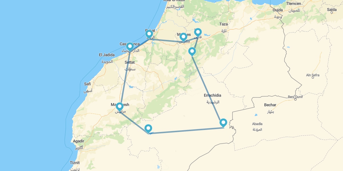 Cidades Imperiais e deserto em riads desde Casablanca