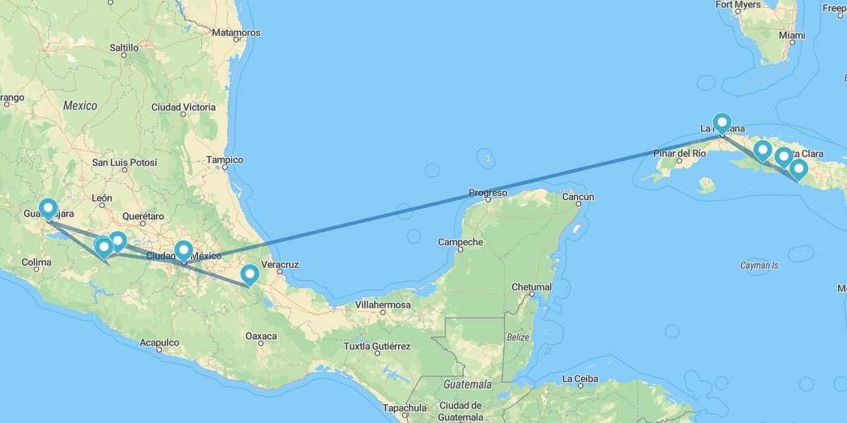 Havana, Cienfuegos, Trinidad, Cidade do México, Pátzcuaro e Guadalajara