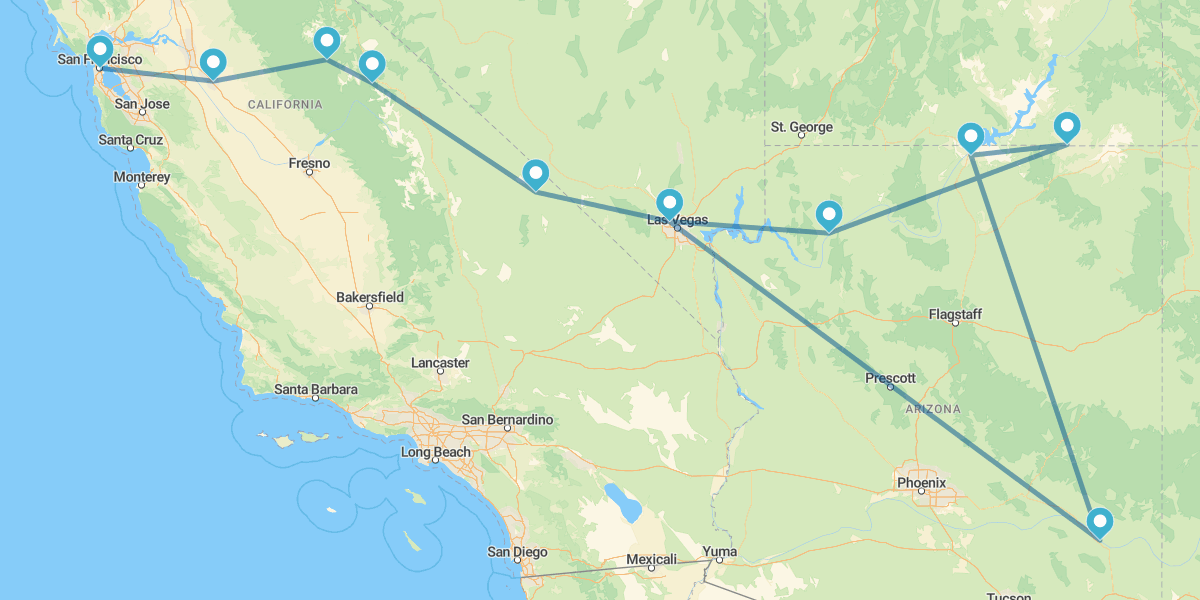 Las Vegas e São Francisco com Parques Nacionais