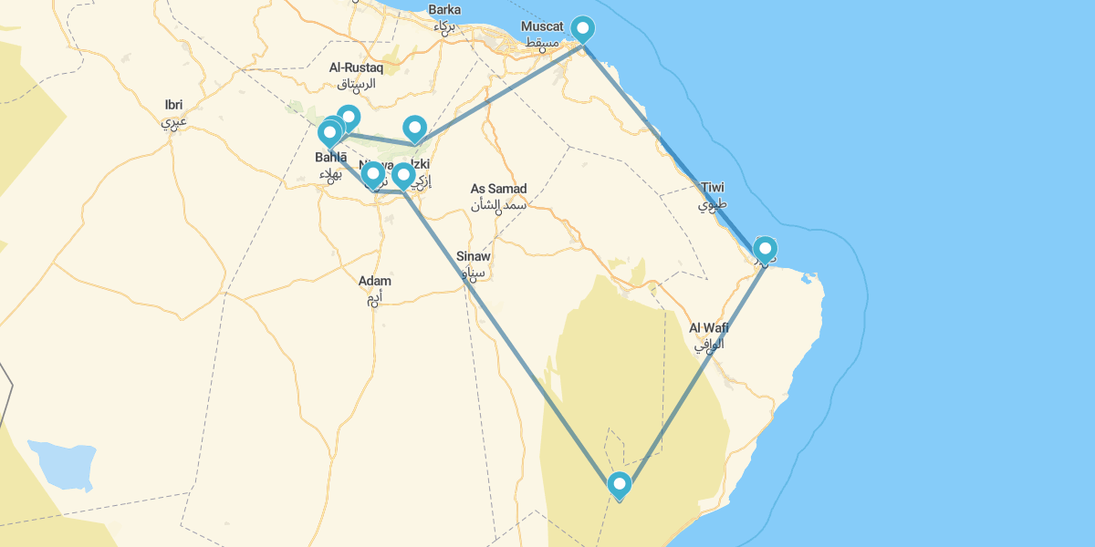 Mascate, Al Wakan, Nizwa, Sharqiya Sands e Şūr