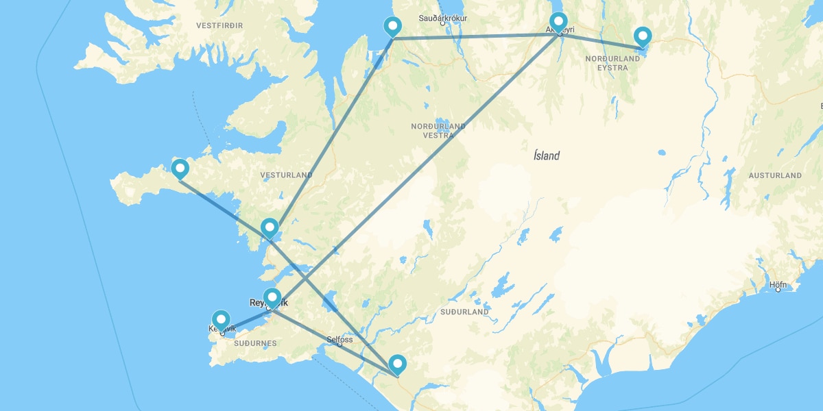 Reykjavík, Costa Sul, Akureyri e Snæfellsnes