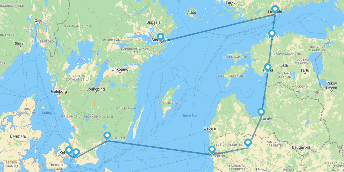 Estocolmo, Helsínquia, Talin, Riga, Malmo e Copenhaga