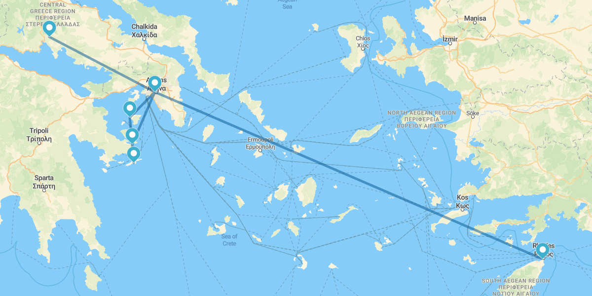 Atenas, Delfos, Cruzeiro pelas Ilhas Sarónicas e Rodes