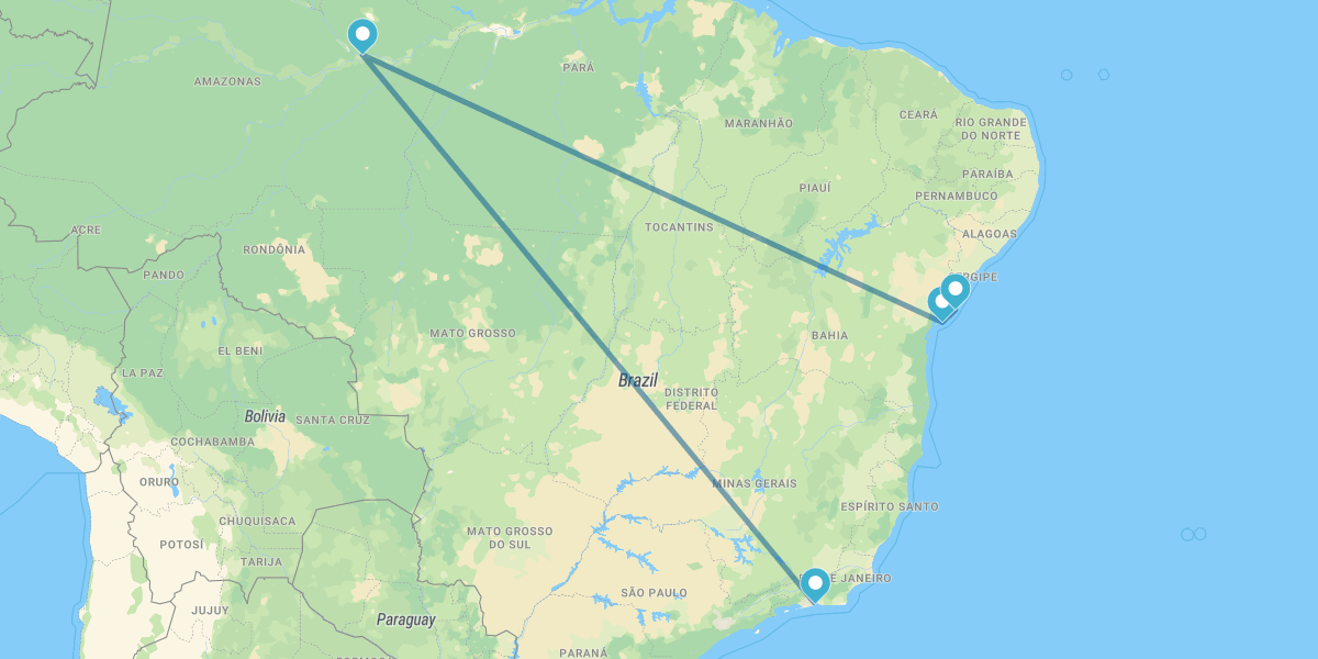 Rio de Janeiro, Floresta Amazónica, Salvador da Bahia e Praia de Imbassaí