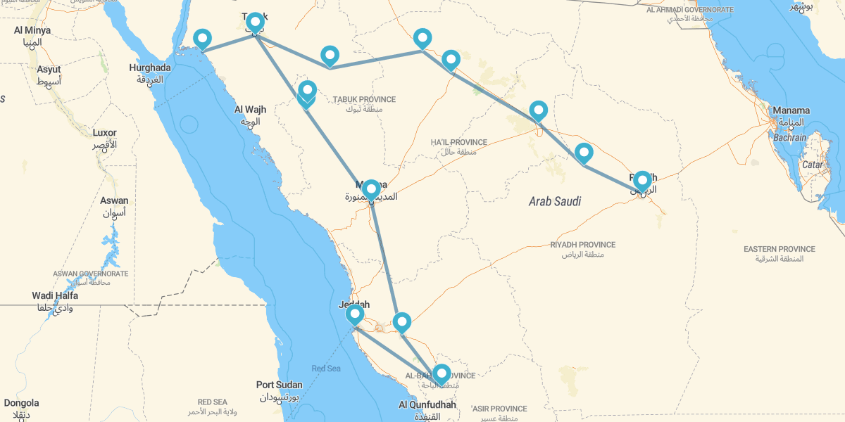 Rota de Jidá a Riade com Tabuk, Neom e Vale de Hisma