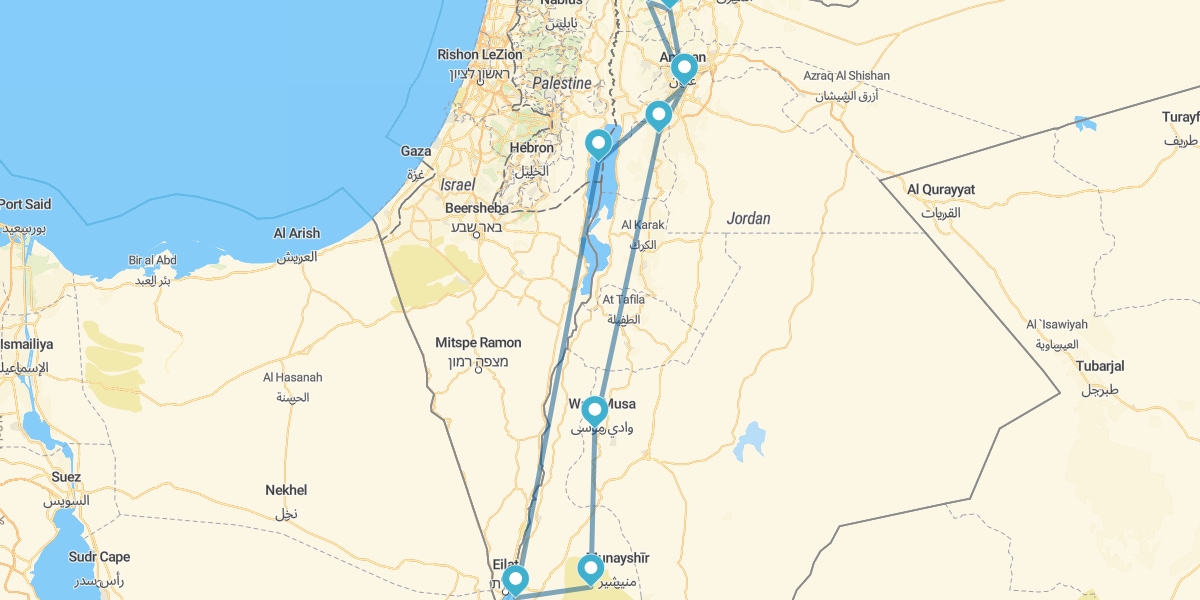 Jordânia com noite em Aqaba e no Mar Morto