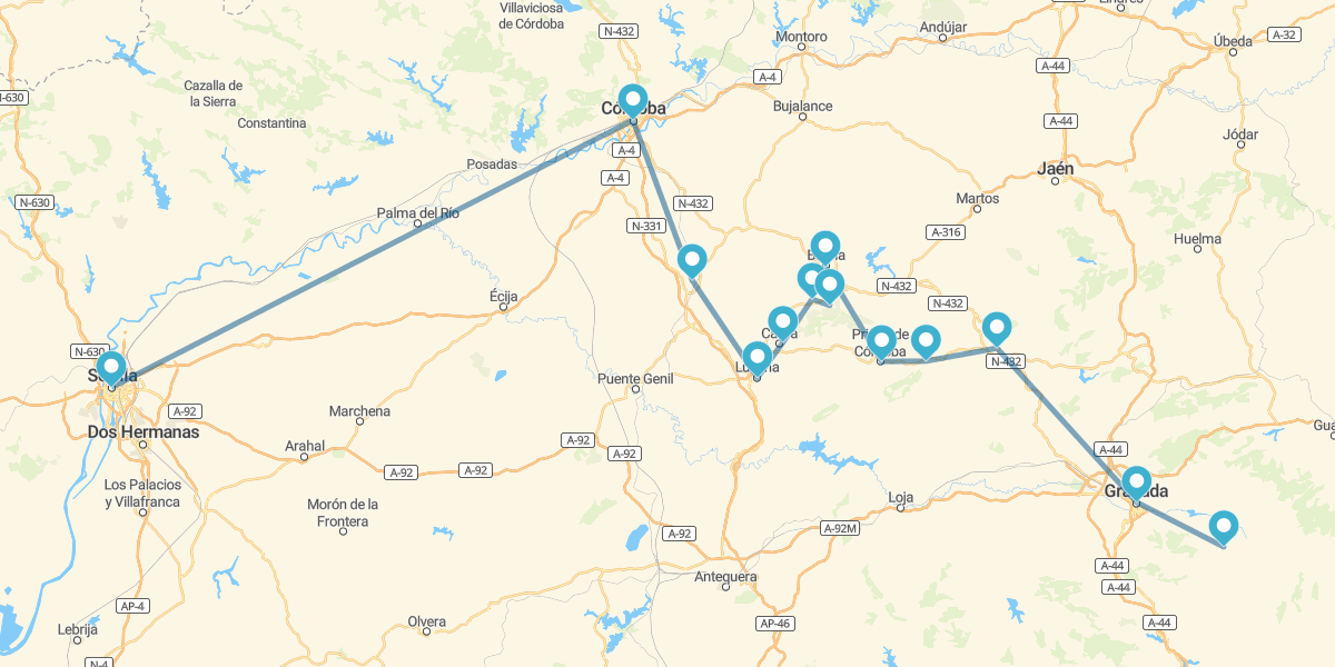 Rota da Subbética com grandes cidades andaluzas e Sierra Nevada. Uma viagem ao interior