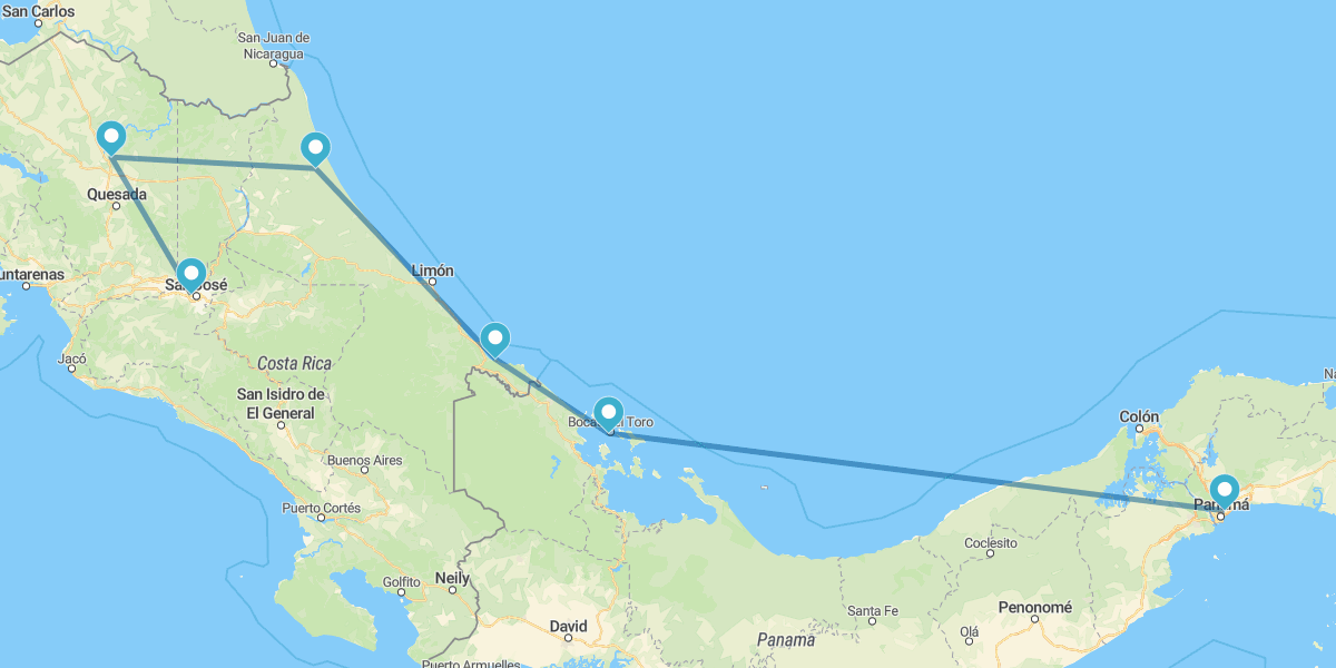 San José, Arenal, Tortuguero, Sul do Caribe, Bocas del Toro e Cidade do Panamá