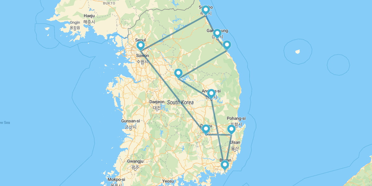 De Seul a Busan, Chungju com templo budista, DMZ e Monte Seorak