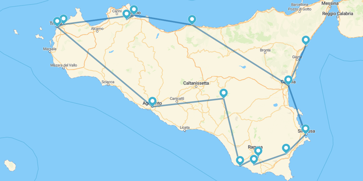 Percurso pela Sicília mais espetacular de Catânia