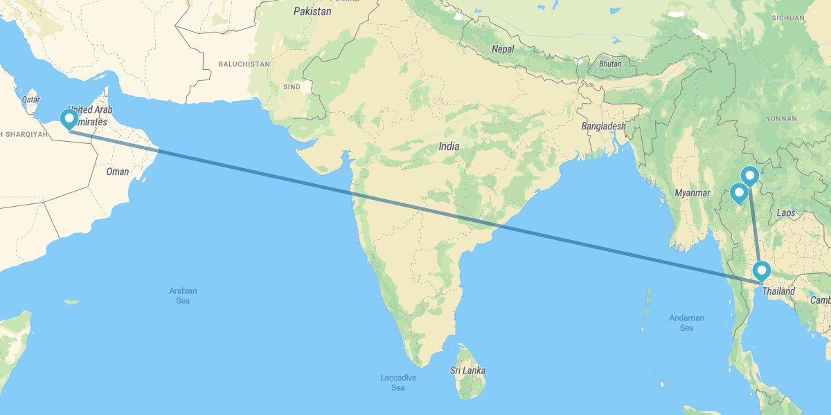 Abu Dhabi, Banguecoque, Chiang Rai e Chiang Mai