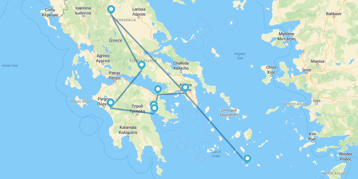 Percurso pelo Peloponeso, Metéora e Santorini