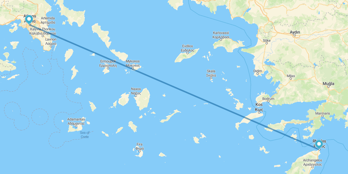 Atenas e Rodes de avião e com carro alugado