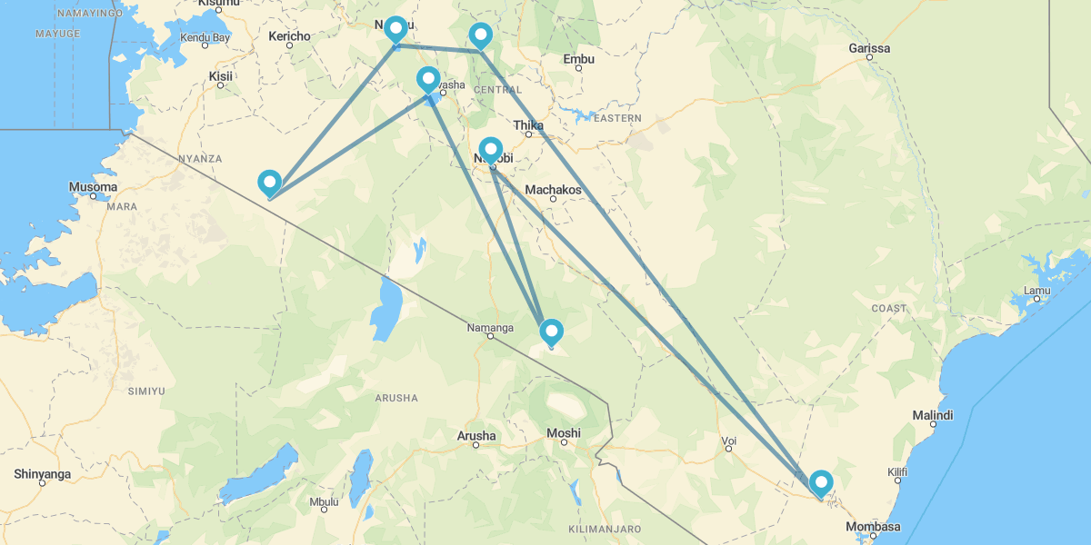 Nairobi, Samburu, Aberdare, Lago Nakuru, Masai Mara, Lago Naivasha e Amboseli