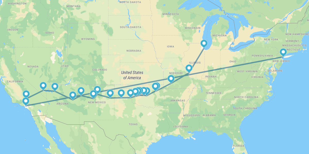 Rota 66, desde Chicago até Los Angeles e Nova Iorque