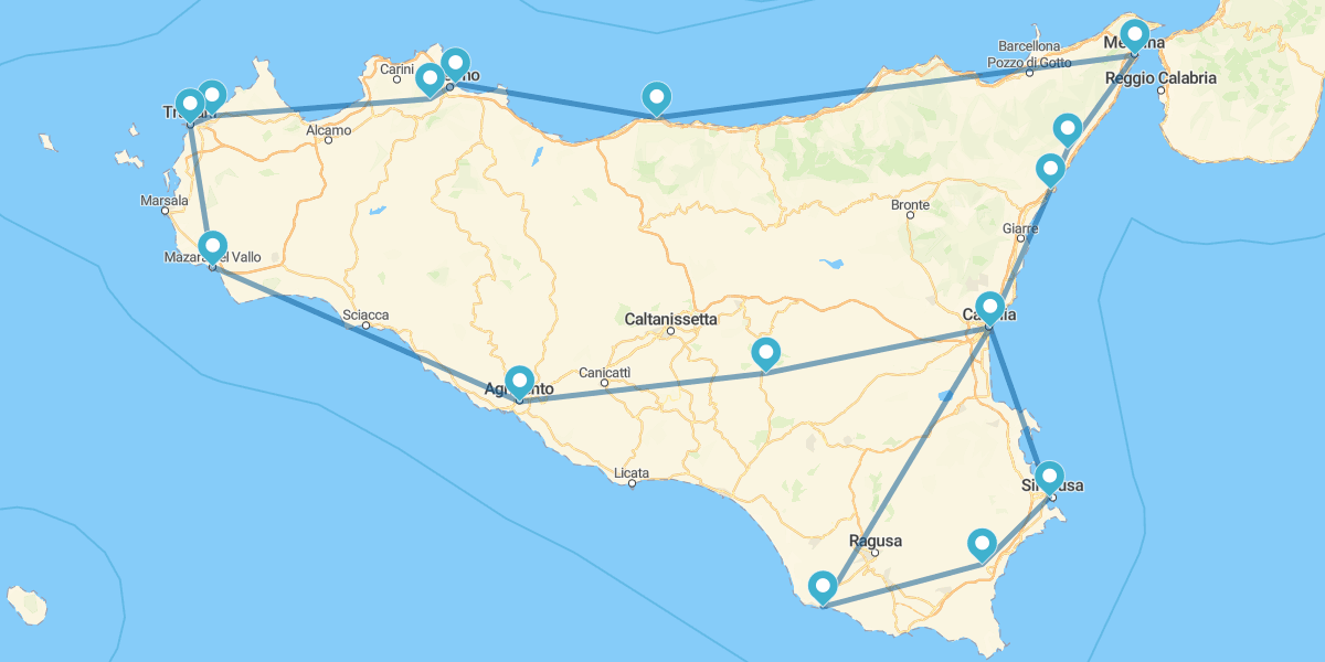 Percurso pela Sicília, de Catânia a Agrigento