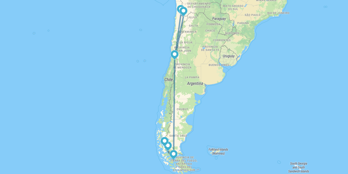 Santiago de Chile, Puerto Natales, PN Torres del Paine y San Pedro de Atacama