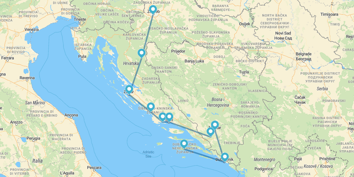 Eslovénia, Croácia com Korcula e Bósnia-Herzegovina