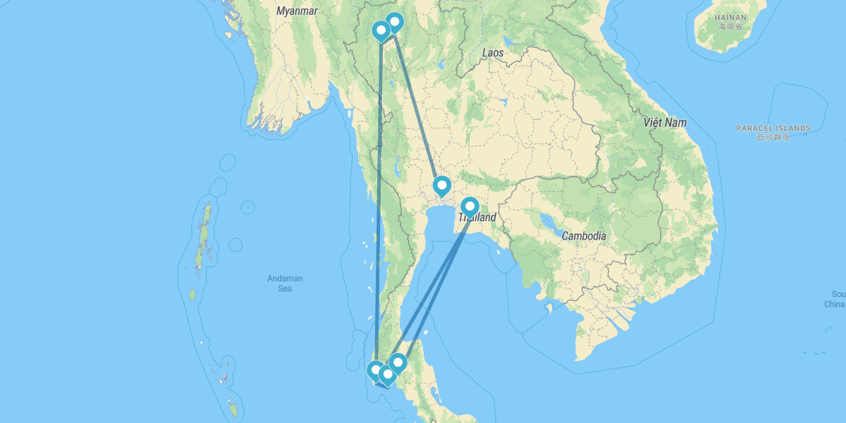 Banguecoque, Chiang Mai, Doi Inthanon, Phuket, Khao Sok e Krabi