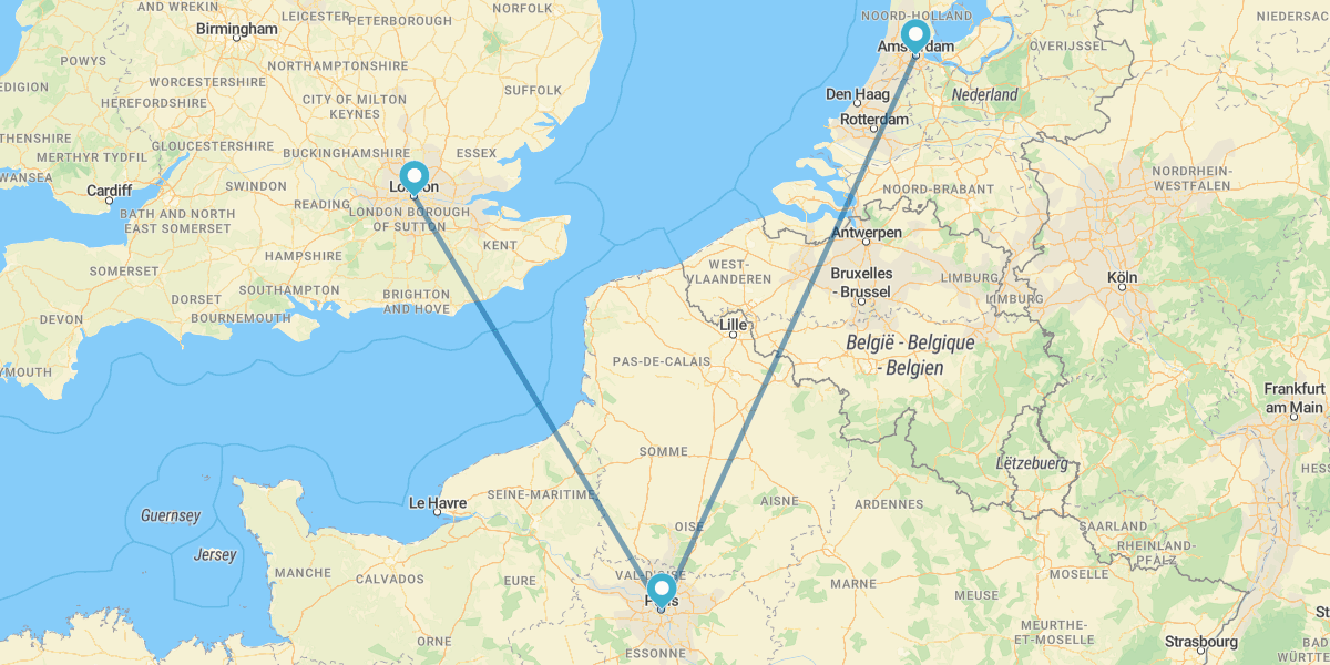 Londres, Paris e Amsterdã de comboio