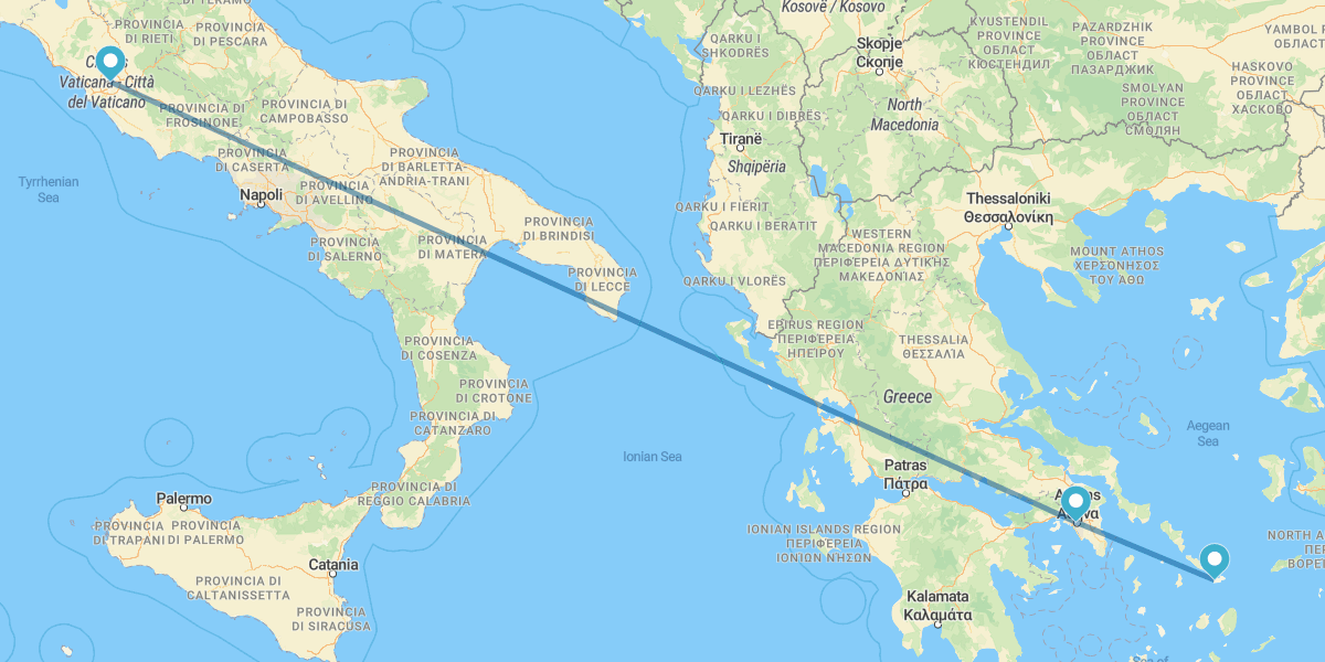 Roma, Atenas e Míconos de avião
