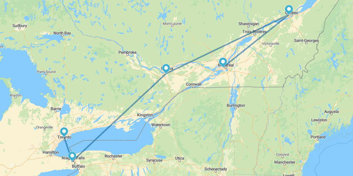 Toronto para Montreal com a Costa de Beaupré