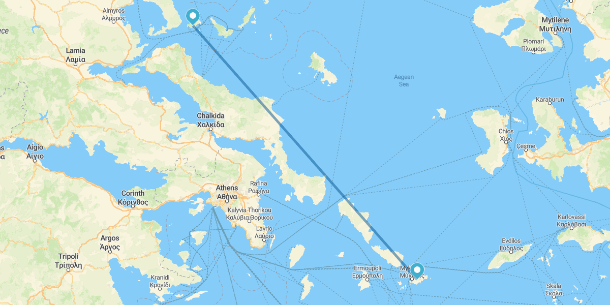 Mykonos e Skiathos de avião